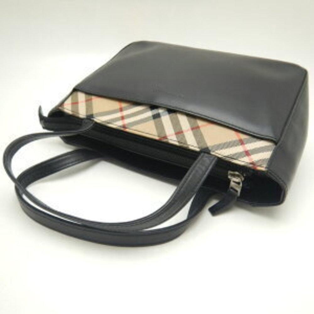 Burberry handbag black leather canvas Nova check - Picture 4 of 9